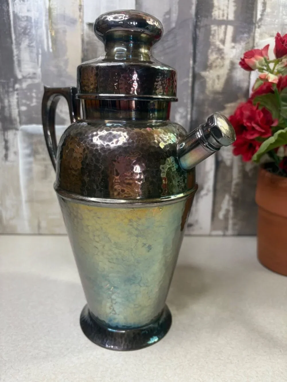 Vintage Art Deco Apollo EPNS Bernard Rice's Sons Cocktail Shaker 4339 Hammered
